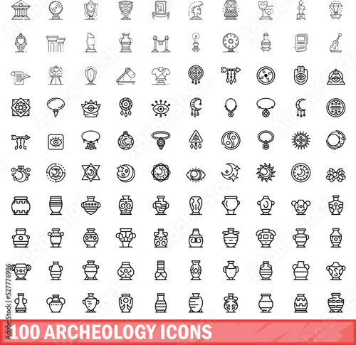 100 archeology icons set. Outline illustration of 100 archeology icons vector set isolated on white background