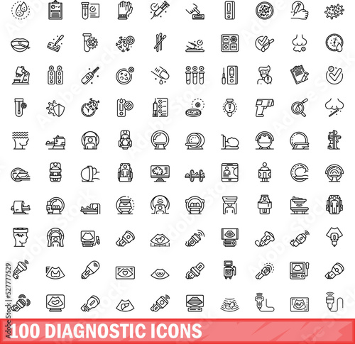 100 diagnostic icons set. Outline illustration of 100 diagnostic icons vector set isolated on white background