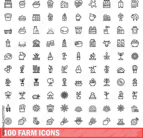 100 farm icons set. Outline illustration of 100 farm icons vector set isolated on white background