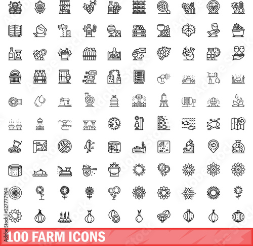 100 farm icons set. Outline illustration of 100 farm icons vector set isolated on white background