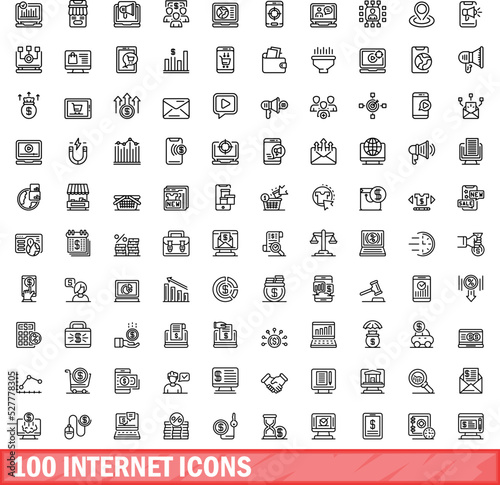 100 internet icons set. Outline illustration of 100 internet icons vector set isolated on white background