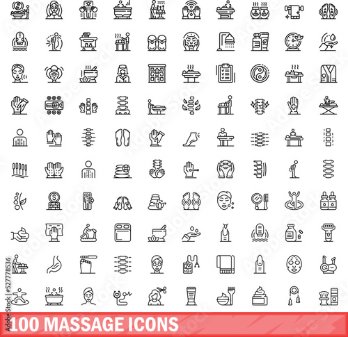 100 massage icons set. Outline illustration of 100 massage icons vector set isolated on white background