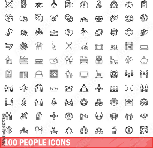 100 people icons set. Outline illustration of 100 people icons vector set isolated on white background