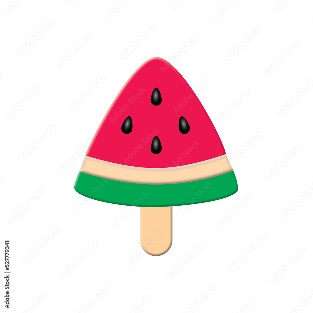 Watermelon ice cream on transparent background. Summer fruit and minimal concept. copy space. illustration of 3d paper cut design style.