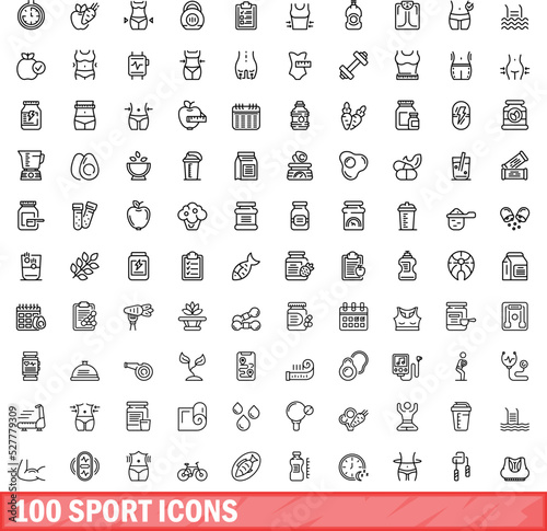100 sport icons set. Outline illustration of 100 sport icons vector set isolated on white background
