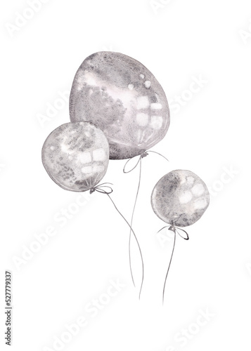 Bundle of balloons in cartoon style isolated on white background. Watercolor set