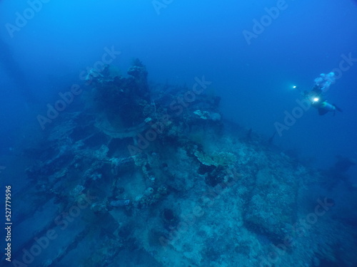 Diving on the "Iro" famous ship wrecks of the Palau archipelago. Diving on the reefs of the Palau. These ship wrecks were from Japanese Navy at WW2. © Optimistic Fish