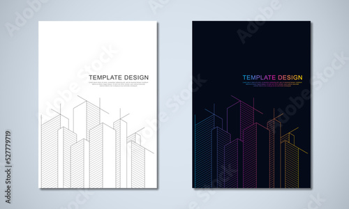 Architectural drawing with building construction for the book cover, brochure, flyer, poster, presentation, and other design