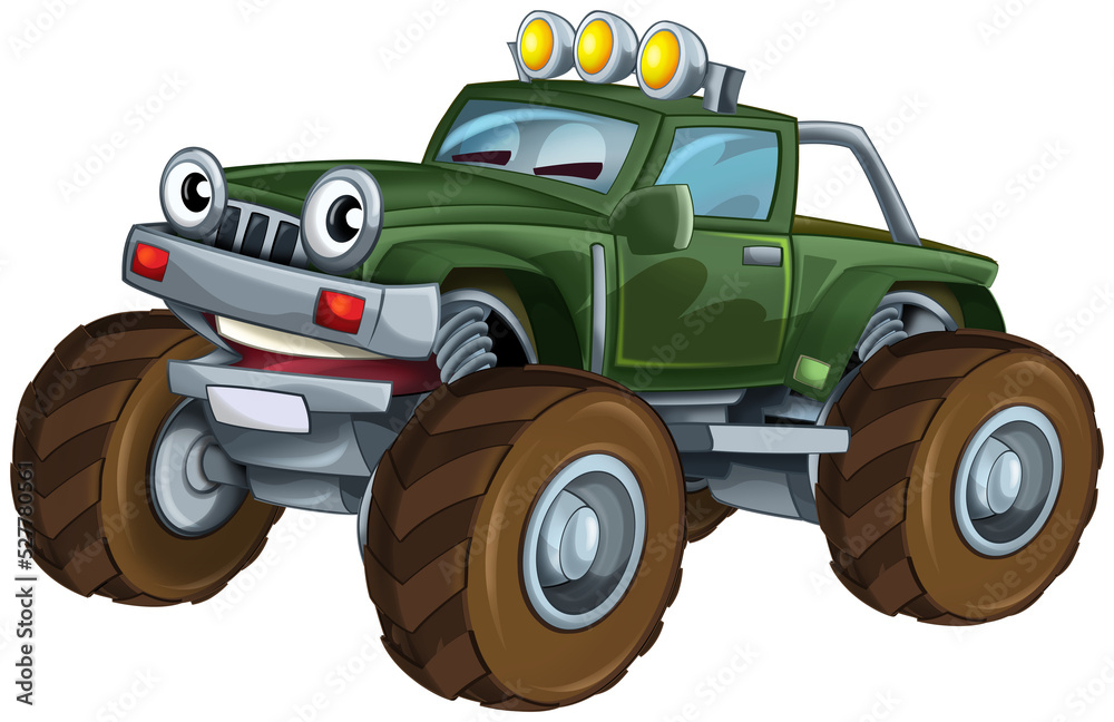 cartoon happy and funny off road vehicle illustration for children