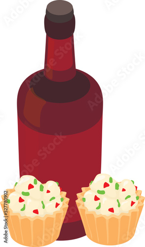 Traditional product icon isometric vector. Bottle belgian beer and cupcake icon. National food and drink