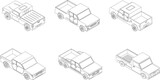 Pickup icons set. Isometric set of pickup vector icons outline thin lne isolated on white