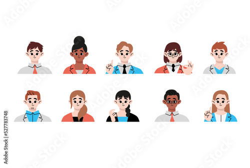 Upper body set for positive business people. Flat vector illustration isolated on white background