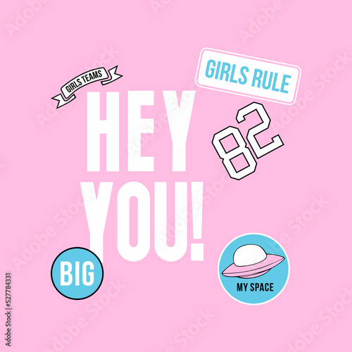 Girls Rule hey you typographic slogan for t-shirt prints vector, posters and other uses.