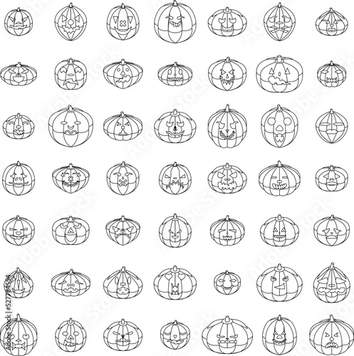 Pumpkin icons set. Isometric set of pumpkin vector icons outline thin lne isolated on white
