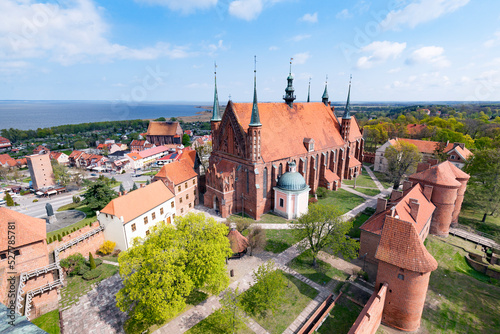 Elevated view of the Archcathedral Basilica of the Assumption of the Blessed Virgin Mary and St. Andrew, Frombork, Poland. Famous for being where Copernicus devoled his Heliocentric theory.