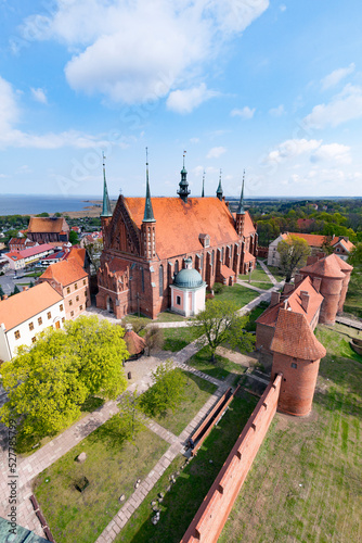 Elevated view of the Archcathedral Basilica of the Assumption of the Blessed Virgin Mary and St. Andrew, Frombork, Poland. Famous for being where Copernicus devoled his Heliocentric theory.