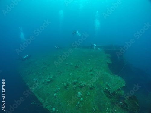 Fototapeta Naklejka Na Ścianę i Meble -  Diving on the ship wrecks of the Palau archipelago. These ship wrecks were from Japanese Navy at WW2.