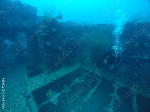 Diving on the ship wrecks of the Palau archipelago. These ship wrecks were from Japanese Navy at WW2. © Optimistic Fish