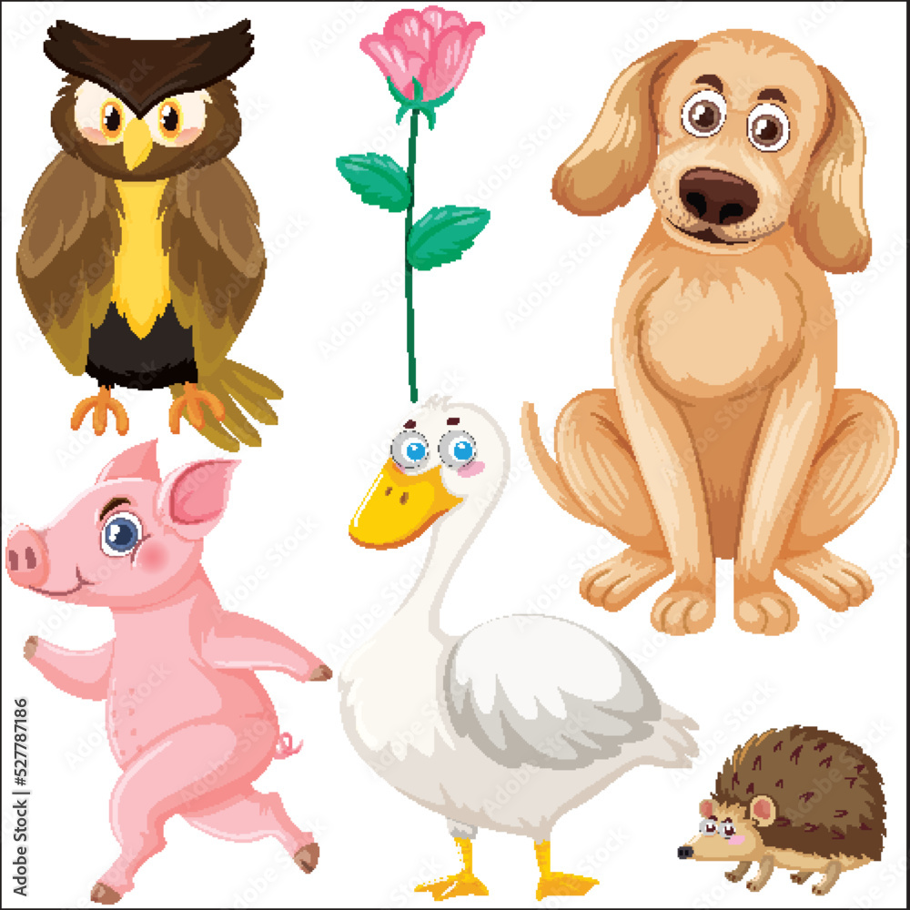Obraz premium Set of various wild animals in cartoon style