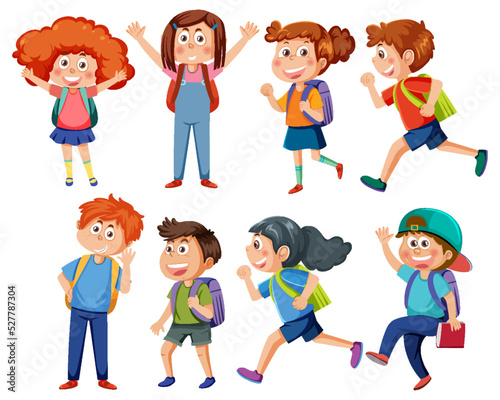 School kids cartoon characters set