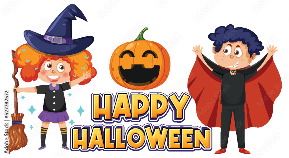 Happy Halloween logo with cartoon character