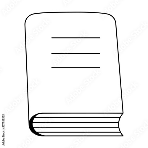 Book. View from above. Sketch. Vector illustration. School textbook in closed position. Coloring book for children. Doodle style. Outline on isolated background. School theme.