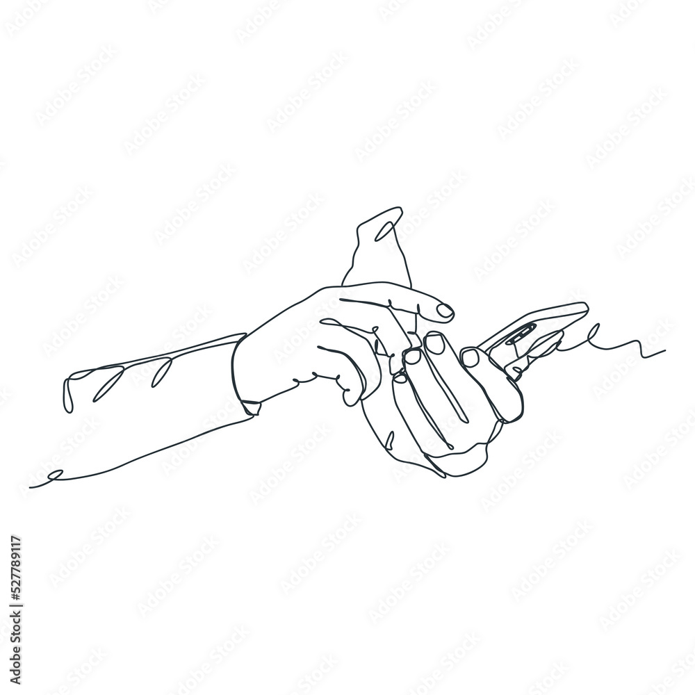 Obraz premium continuous line drawing of person holding smartphone
