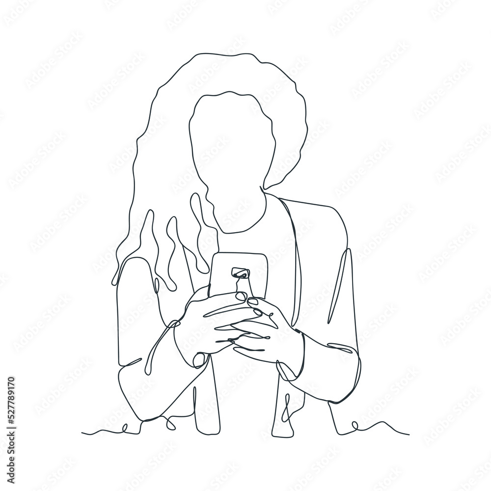 continuous line drawing of person holding smartphone continuous line drawing of person holding smartphone
