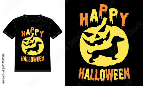 Dachshund in Pumpkin Funny Happy Halloween T-Shirt photo