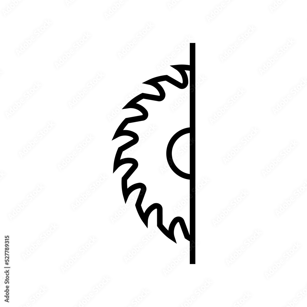 A circular saw blade. Vector logo and icon with half sawblade. Isolated illustration on white background. A circular saw blade. Vector logo and icon with half sawblade. Isolated illustration on white background.