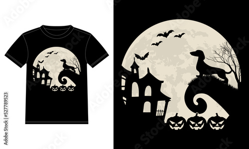 Dachshund is Moon Pumpkin Funny Halloween T-shirt