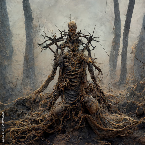 Abstract skeleton conflated with tree roots. photo