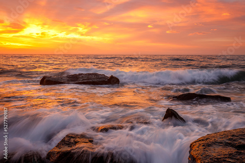 Amazing colorful sunrise over the sea. Horizontal view