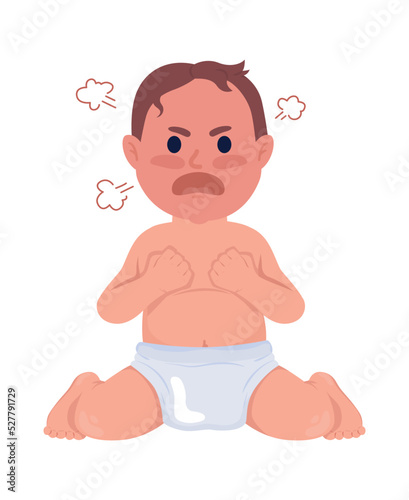 Angry baby boy with red face semi flat color vector character. Editable figure. Full body person on white. Strong emotion simple cartoon style illustration for web graphic design and animation