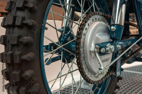 rear chain and sprocket of motorcycle wheel,slective focus