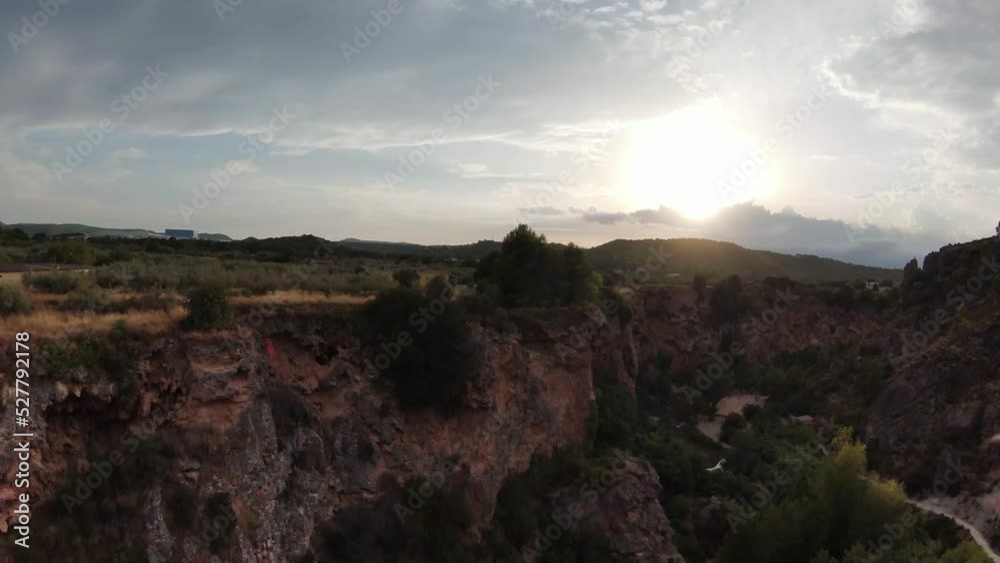 Scenic View Cascada del Brazal en el Salto de la Novia Spain waterfall, canyon 25 August 2022 Castellon 4K Drone