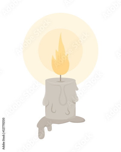 Glowing candle semi flat color vector object. Full sized item on white. Home apartment interior. Decorative lighting simple cartoon style illustration for web graphic design and animation