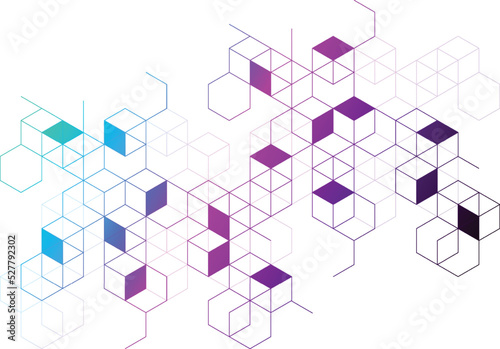 Blockchain concept banner with abstract geometric polygonal with connecting dots and lines. Science and technology background. Vector illustration