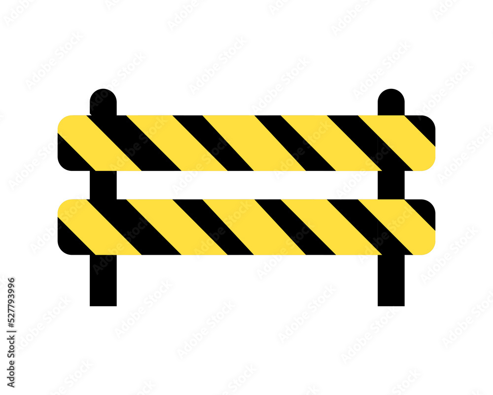 Vector illustration of yellow black barrier to indicate a dangerous section of the road. Caution, dangerous, construction site, stop, roadblock. Vector line icon for Business and Advertising Vector illustration of yellow black barrier to indicate a dangerous section of the road. Caution, dangerous, construction site, stop, roadblock. Vector line icon for Business and Advertising