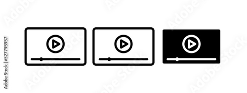Player set icon. Movie, watch, series, play button, cinema, video hosting, entertainment, pause, player, view, screen, online, app, website. Film concept. Vector line icon for Business and Advertising