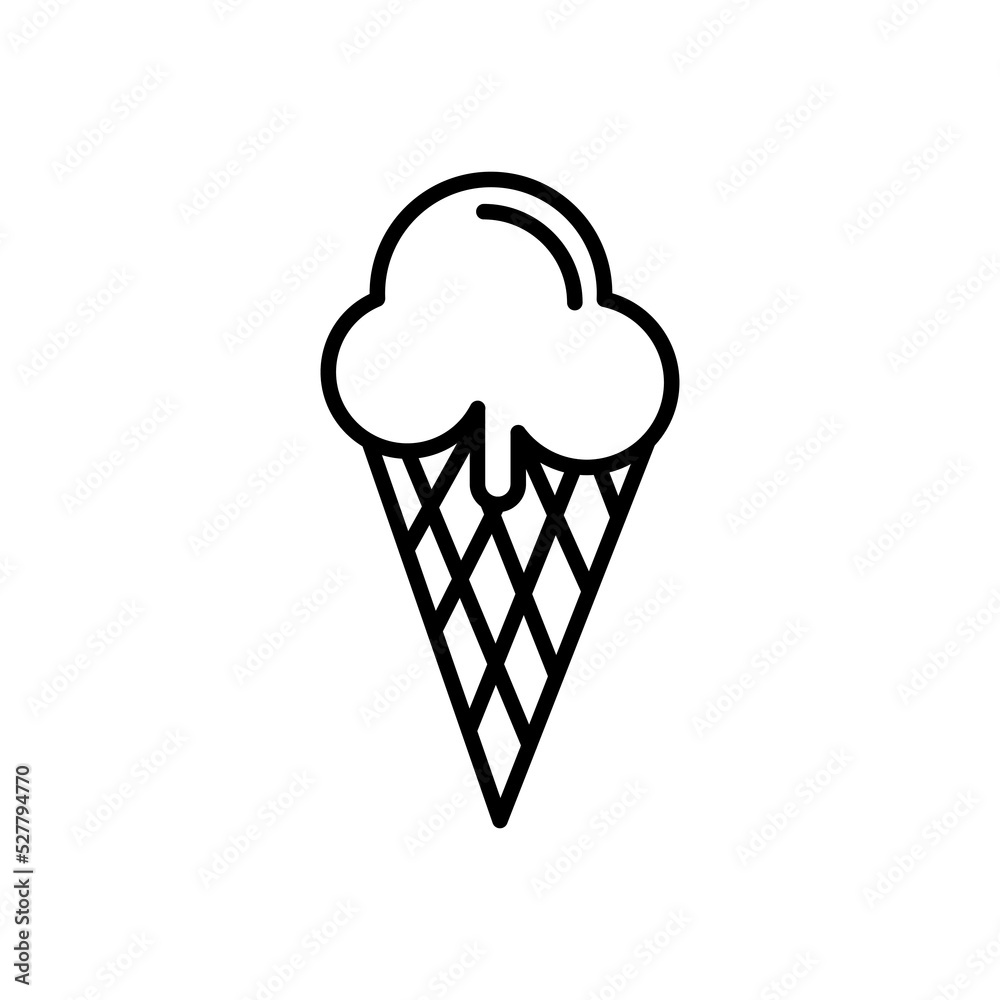 Ice cream in sugar cone line icon. Glaze, chocolate, on a stick, ice cream, frozen juice, in a sugar glass, sweetness. Yummy concept. Vector line icon for Business and Advertising Ice cream in sugar cone line icon. Glaze, chocolate, on a stick, ice cream, frozen juice, in a sugar glass, sweetness. Yummy concept. Vector line icon for Business and Advertising