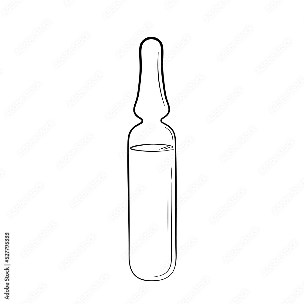 Medicine ampoule hand drawn in doodle sketch style. Liquid ampoule simple icon. Isolated vector illustration. Medicine ampoule hand drawn in doodle sketch style. Liquid ampoule simple icon. Isolated vector illustration.