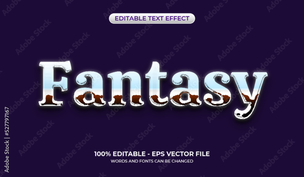 Fototapeta premium Shiny fantasy text effect. Cool editable three-dimensional chrome text effect