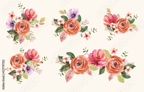red and terracotta floral watercolor bouquet arrangement