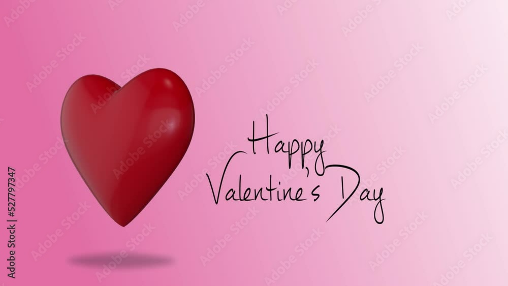 Happy Valentines Day 3D red heart and title animation