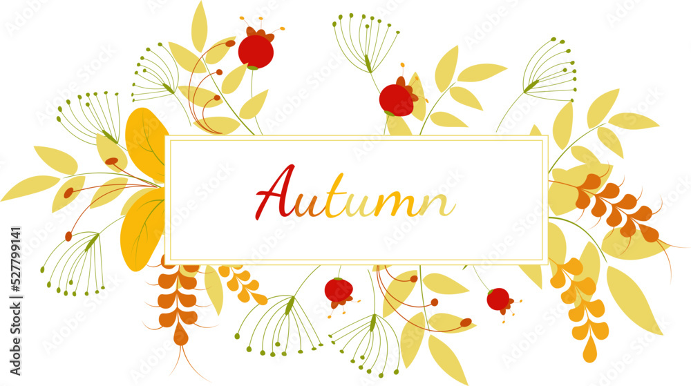 Autumn frame with leaves and red berries. For your design. Autumn frame with leaves and red berries. For your design.