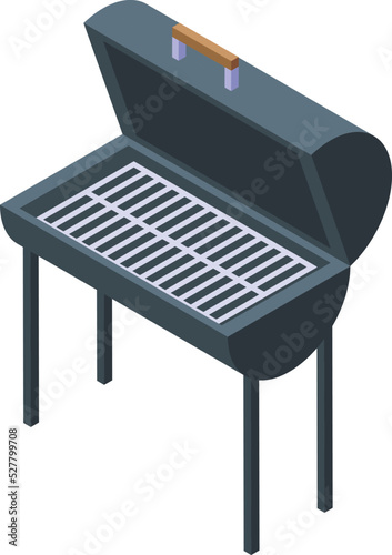 Fire grill icon isometric vector. Bbq food. Fish picnic