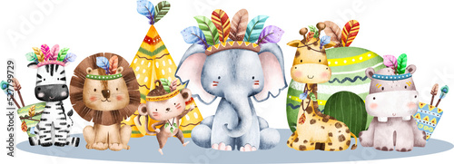 Photography Watercolor Illustration Tribal Safari Animal banner