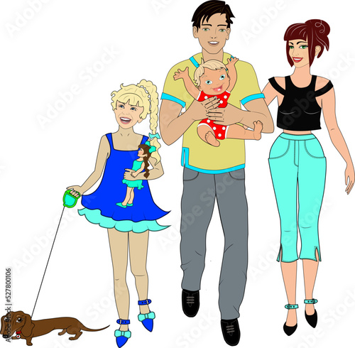 Happy dad, mom, daughter and little son enjoy vacation together