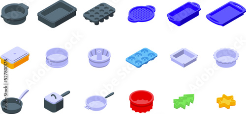 Bakeware icons set isometric vector. Mould silicon. Mold baking